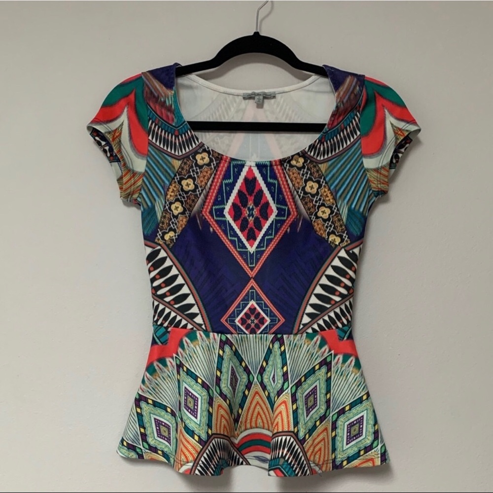 Multi color Aztec peplum top